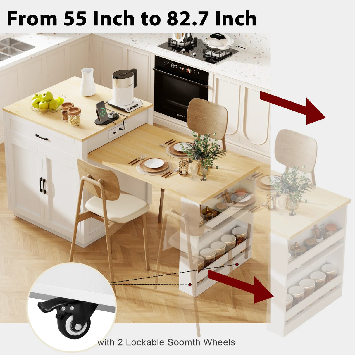 Extendable Kitchen Island With Dining Table Storage - Omega Lifestyles