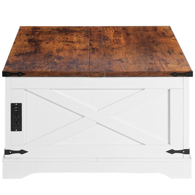 Lift-Top Rustic Coffee Table With Storage And Charging Station - Omega Lifestyles