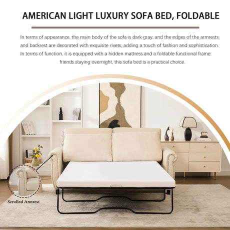 Modern Linen 2-in-1 Sleeper Sofa Bed With Memory Foam Mattress - Omega Lifestyles