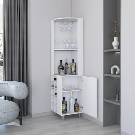 Modern White Corner Bar Cabinet With Wine Rack Storage - Omega Lifestyles
