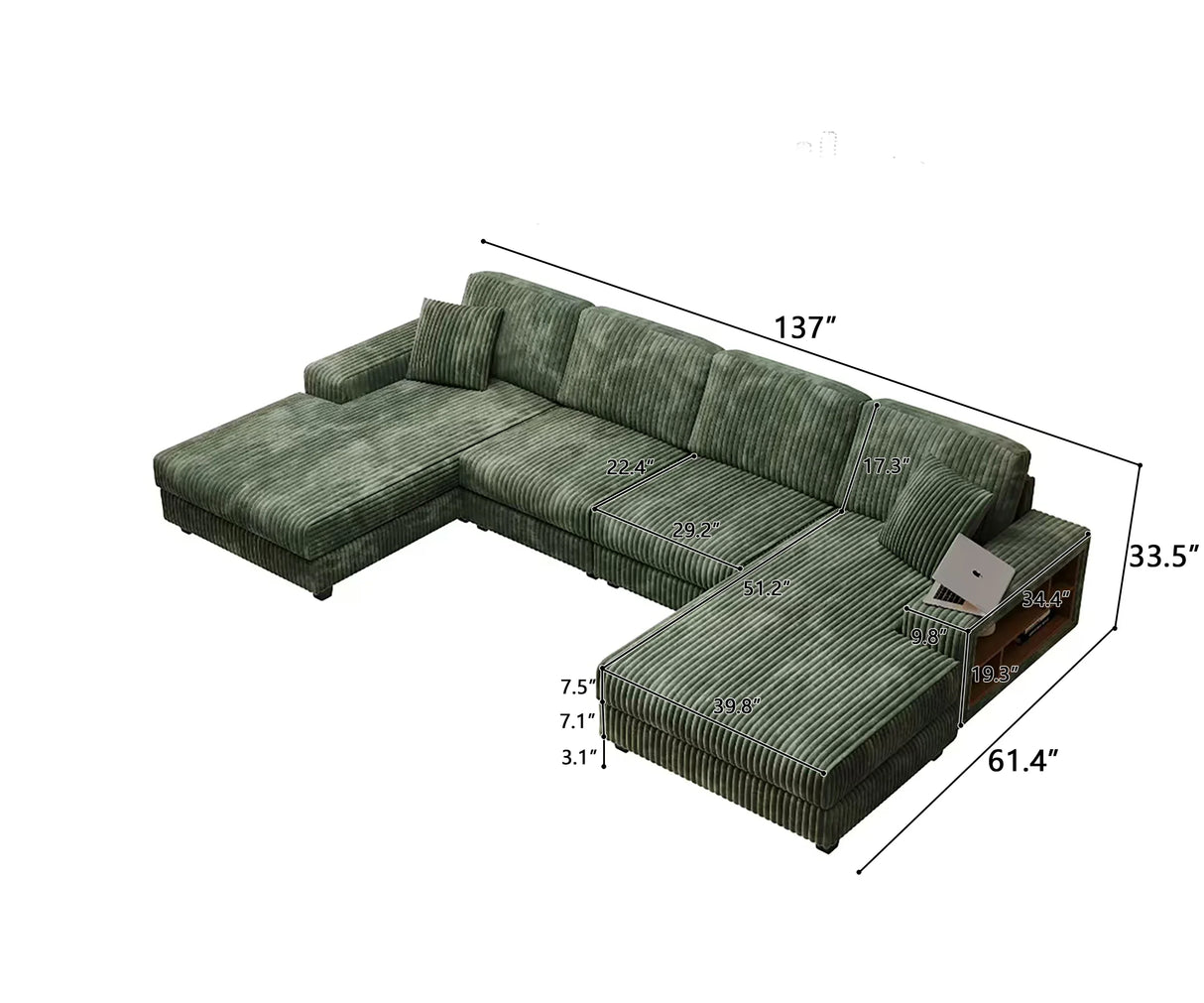 Modern Convertible U-Shaped Corduroy Fabric Sofa - Omega Lifestyles