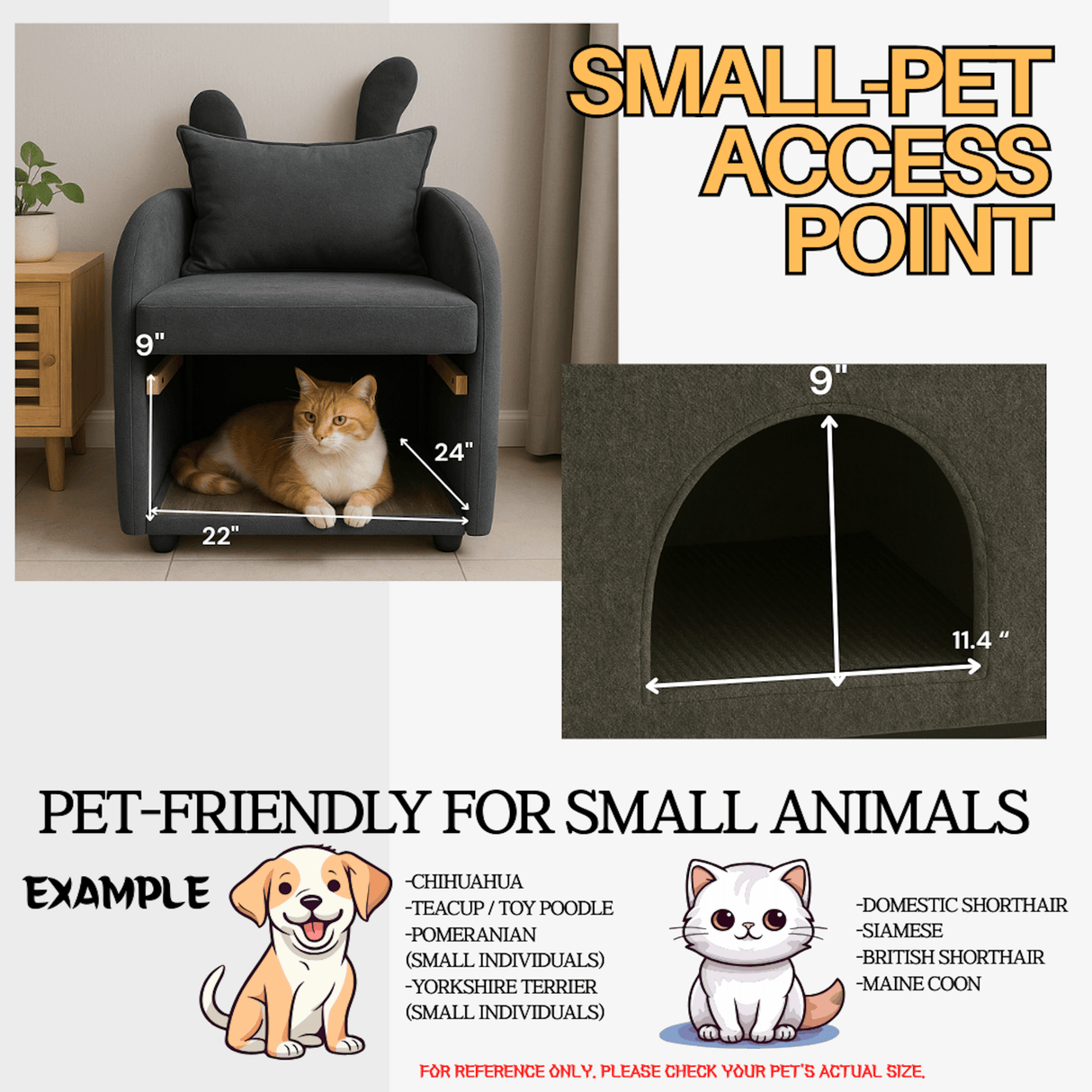 Dark Gray Bunny-Ear Dual-Use Pet Furniture Armchair - Omega Lifestyles
