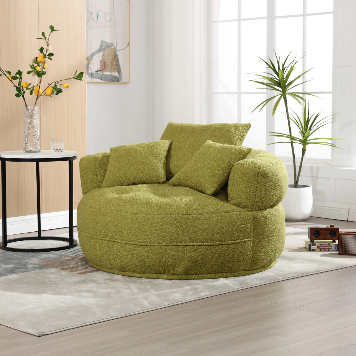 Modern Chenille Circular Sponge Sofa With Throw Pillows - Omega Lifestyles