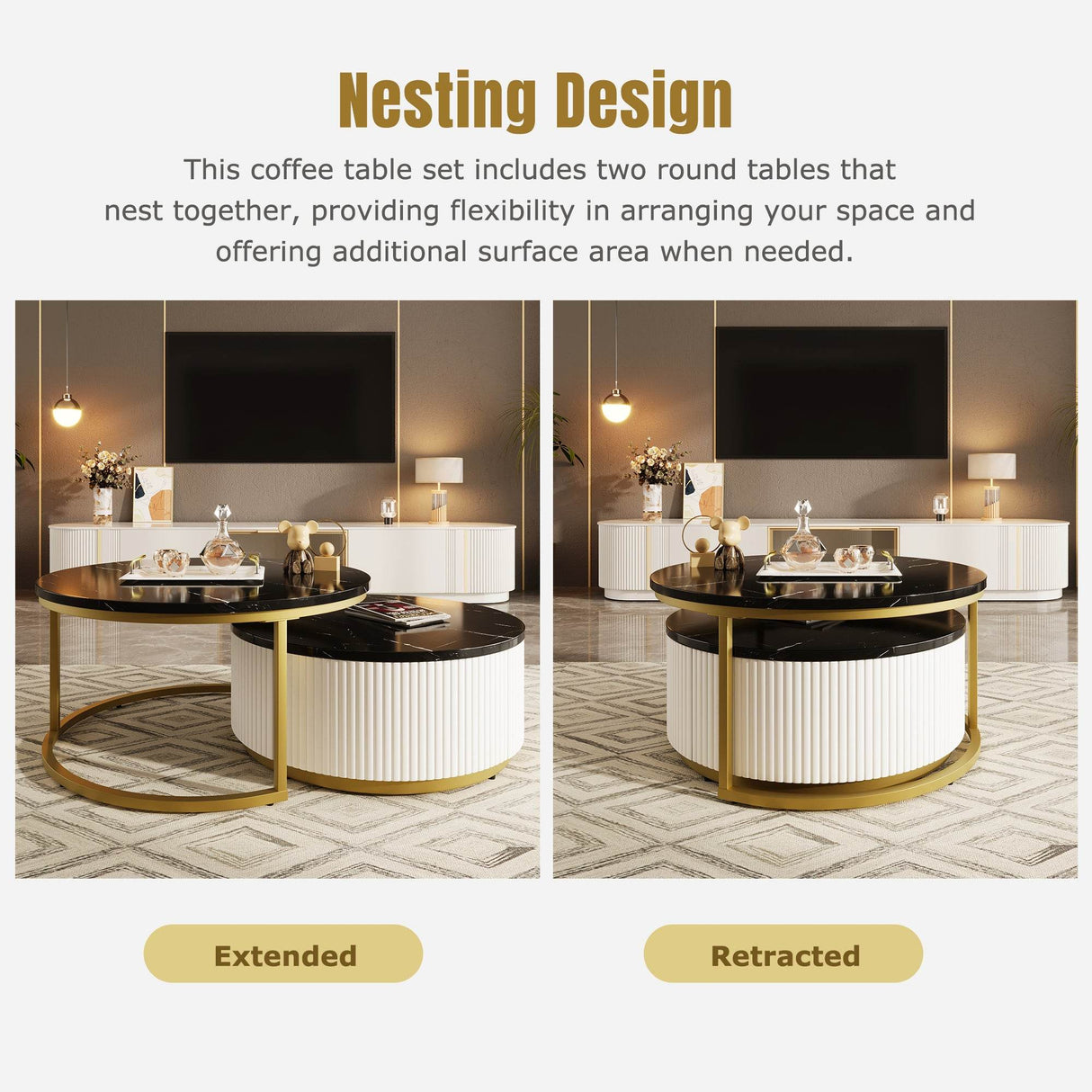 Modern Round Nesting Coffee Table With Drawer - Sleep Galleria