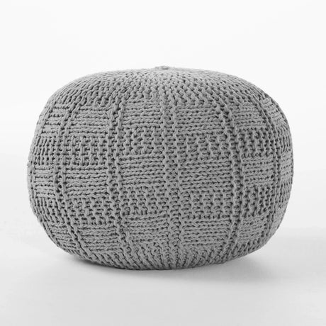 Knitted Cotton Round 20-Inch Grey Pouf - Omega Lifestyles