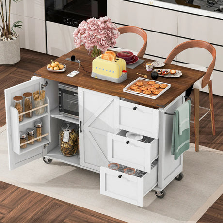 Farmhouse Kitchen Island Cart With Power Outlet - Omega Lifestyles