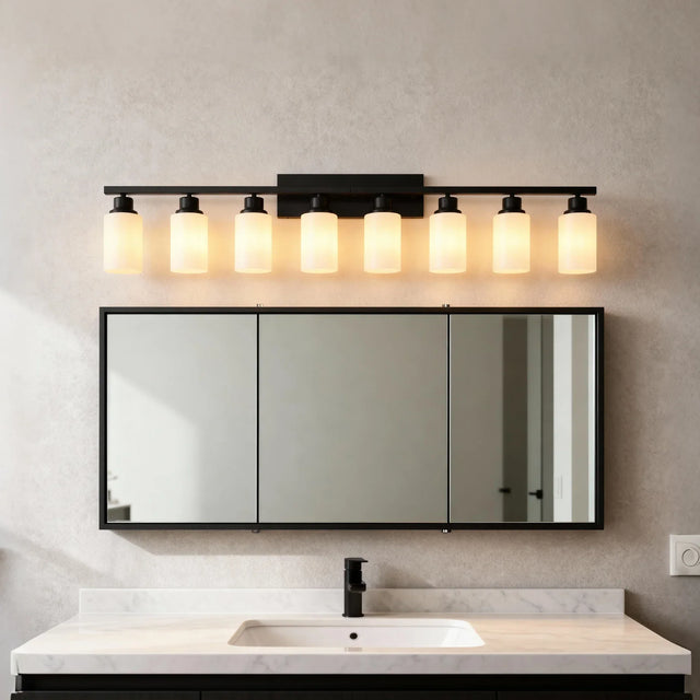 Modern Matte Black Glass 8-Light Wall Sconce Vanity Lamp - Omega Lifestyles