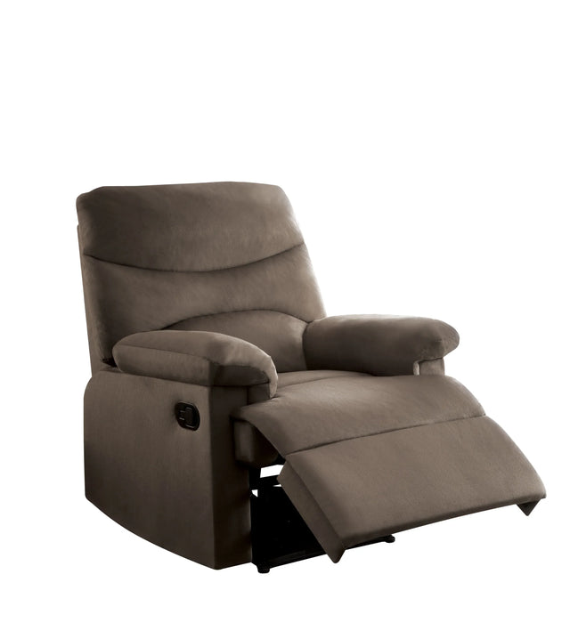 Light Brown Fabric Motion Recliner With Plush Pillow-Top Arms - Omega Lifestyles