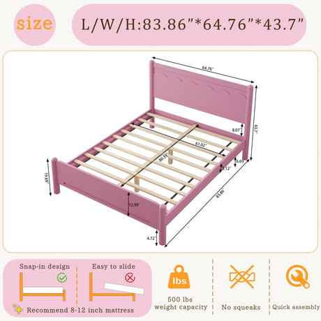 Queen Pink Solid Wood Platform Bed Frame - Omega Lifestyles