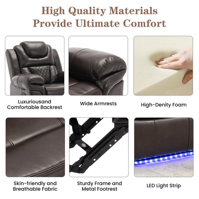 Manual Faux Leather Recliner Chair With LED Light Strip - Omega Lifestyles