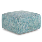 Teal Mélange Fabric Square Pouf Ottoman - Omega Lifestyles