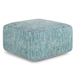 Teal Mélange Fabric Square Pouf Ottoman - Omega Lifestyles