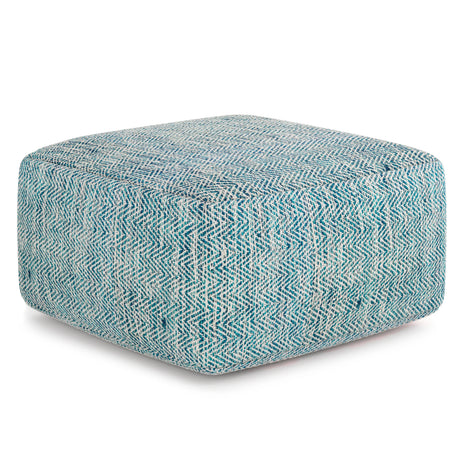 Teal Mélange Fabric Square Pouf Ottoman - Omega Lifestyles