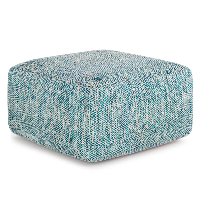 Teal Mélange Fabric Square Pouf Ottoman - Omega Lifestyles