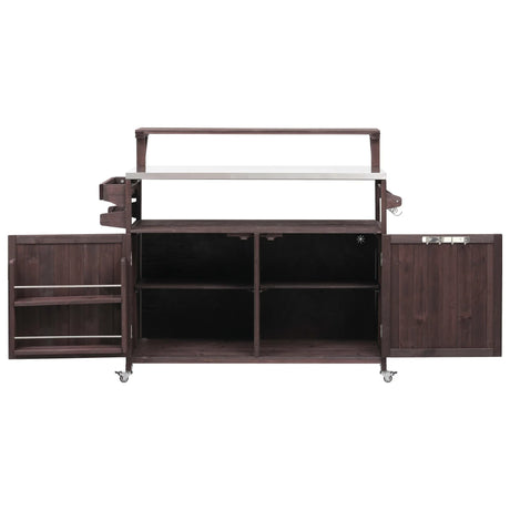 Outdoor Kitchen Island Solid Fir Wood Raised Shelf Cart - Omega Lifestyles