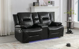 Manual Black Leather Gel Recliner Chair With LED Light Strip - Omega Lifestyles
