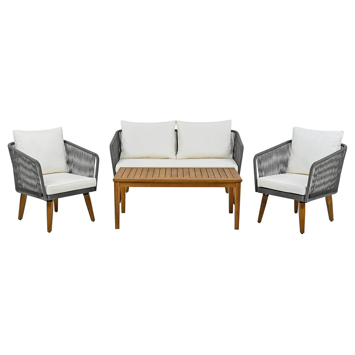 4-Piece Mid-Century Modern Woven Rope Patio Furniture Set - Omega Lifestyles