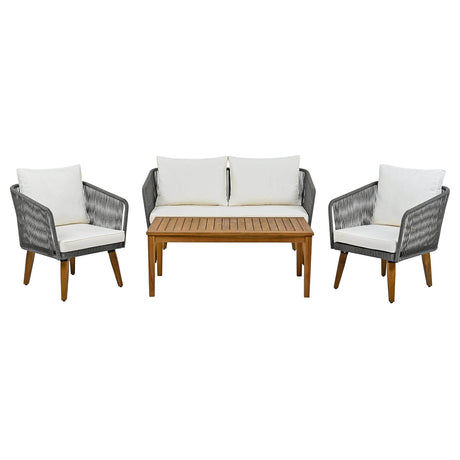 4-Piece Mid-Century Modern Woven Rope Patio Furniture Set - Omega Lifestyles