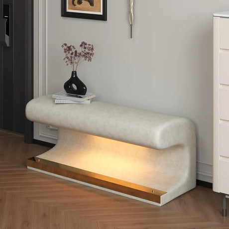 Modern Beige Faux Leather Upholstered Entryway Bench With LED Light - Omega Lifestyles