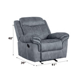 Two-Tone Gray Velvet Motion Glider Recliner Chair - Omega Lifestyles