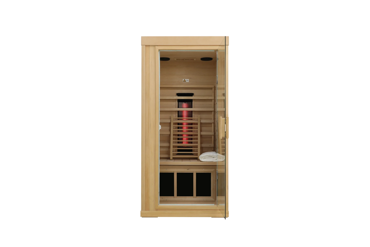 Single Mini Hemlock Wood Low EMF Far Infrared Sauna - Omega Lifestyles
