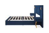 Queen Blue Velvet Wingback Upholstered Platform Bed Frame - Omega Lifestyles