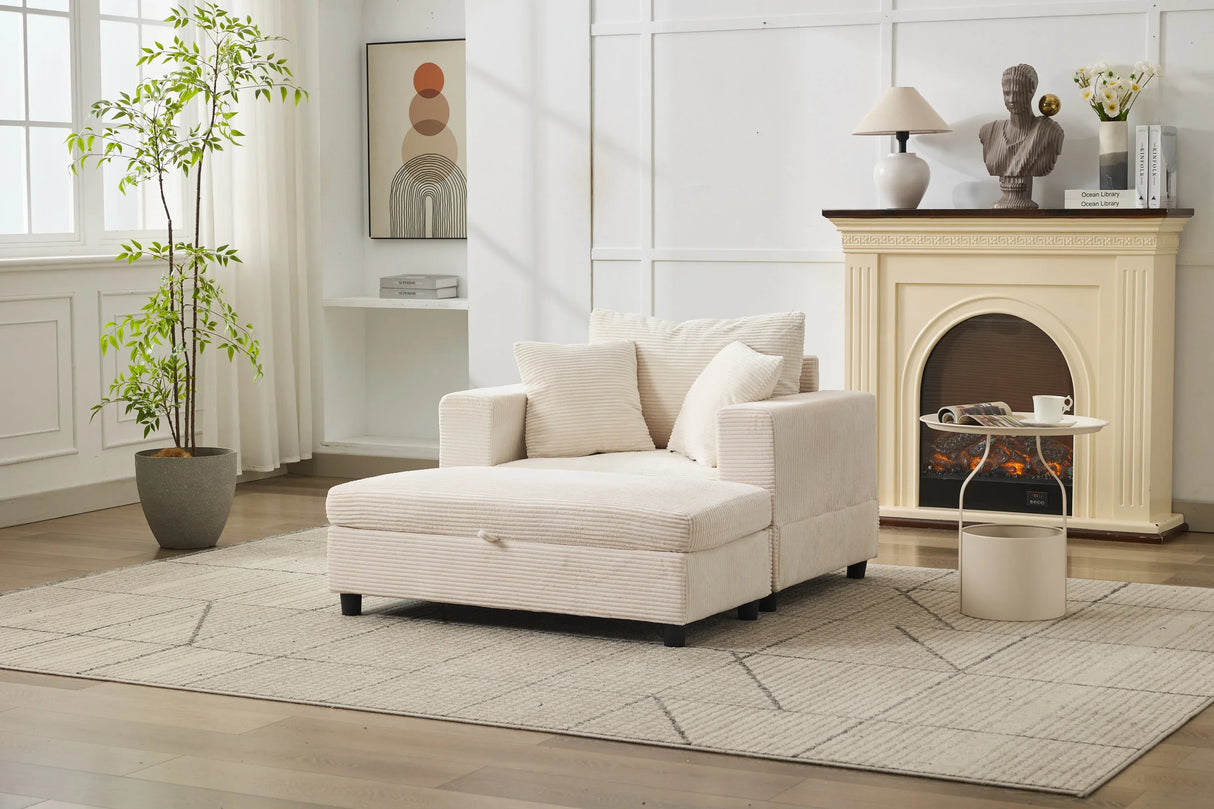 Beige Corduroy Chaise Lounge Chair With Ottoman - Omega Lifestyles