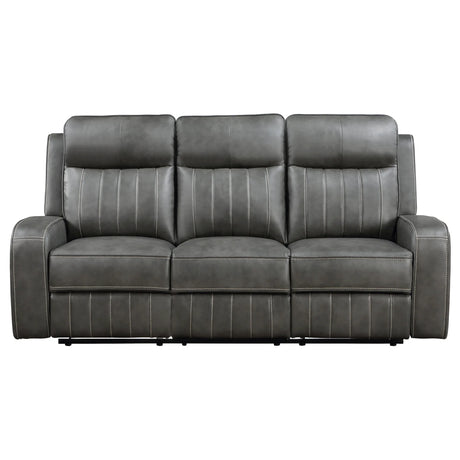 Grey Upholstered Manual Reclining Plush Foam Sofa - Omega Lifestyles