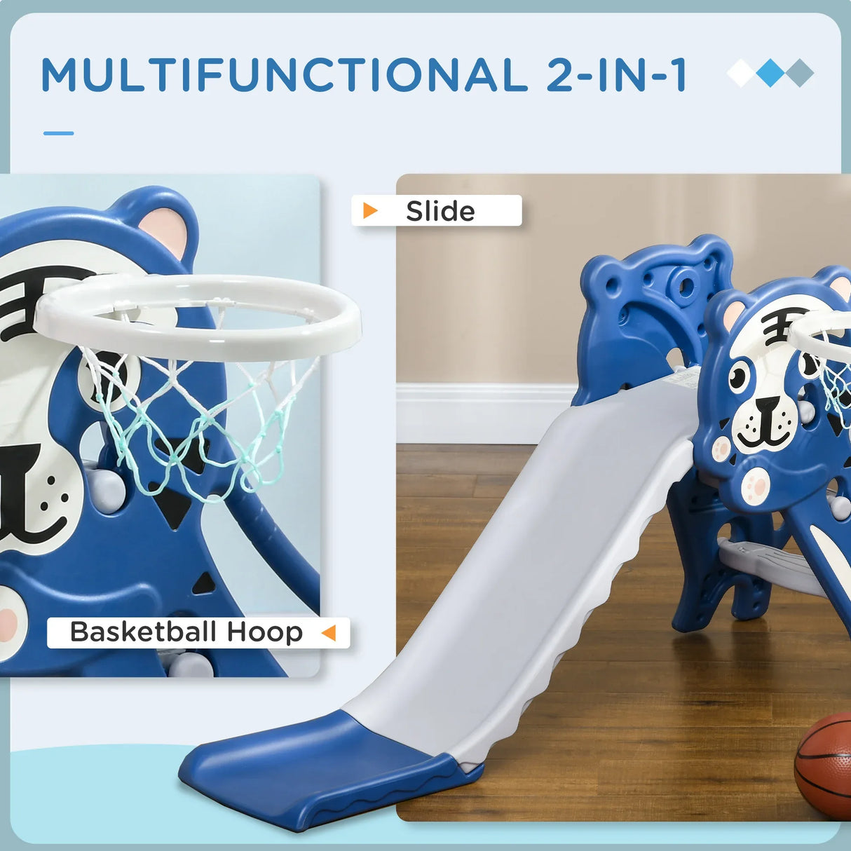 2-in-1 Toddler Slide With Basketball Hoop - Omega Lifestyles