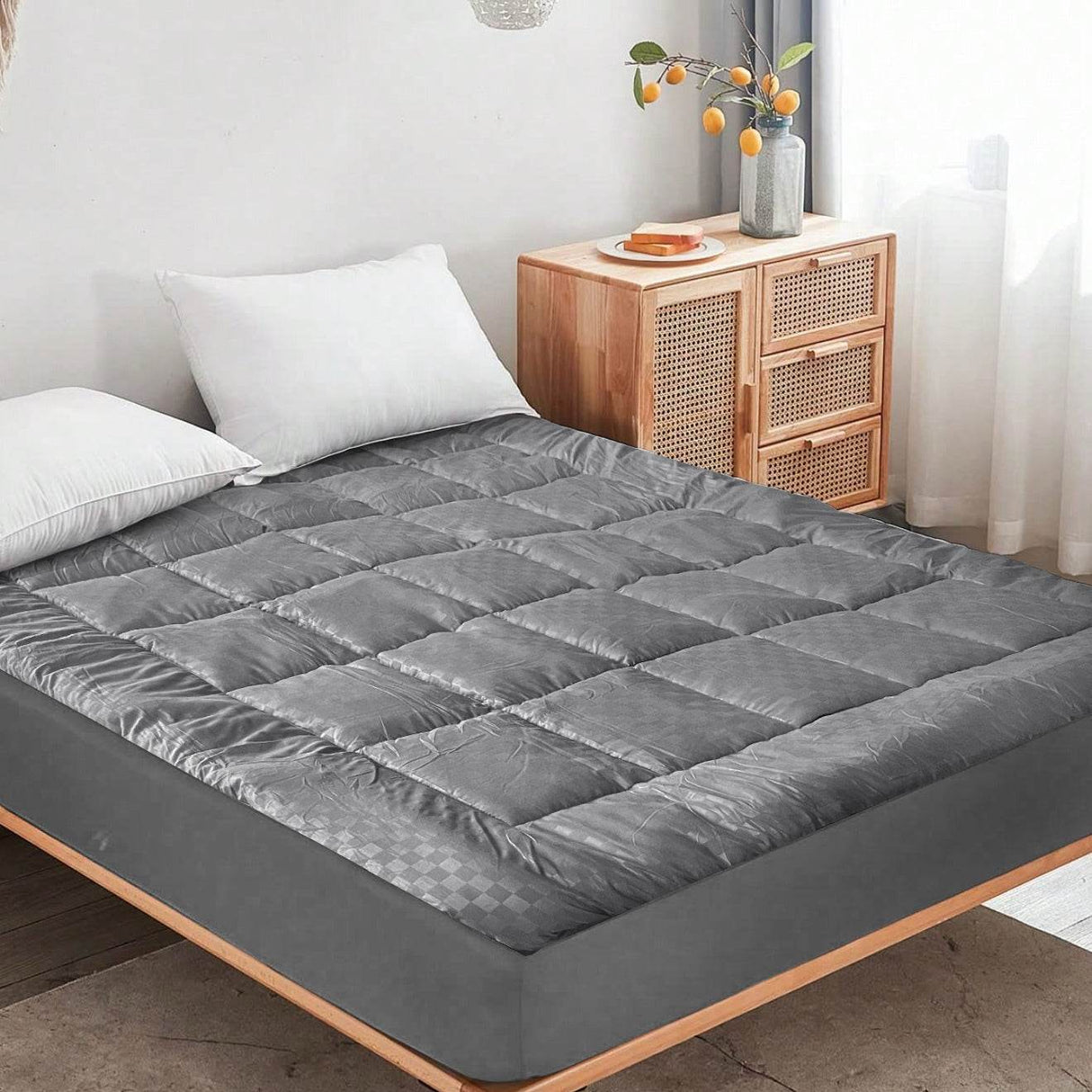 Ultra-Plush Gray Cotton Mattress Bedspread King Size - Sleep Galleria