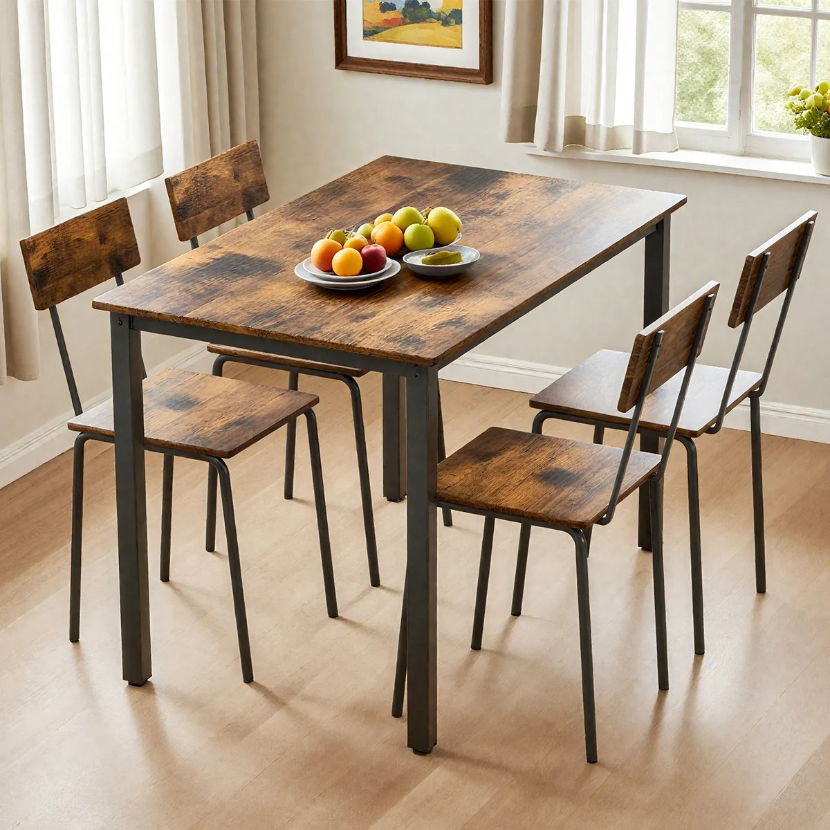 5-Piece Metal And Wood Modern Indoor Dining Set For 4 - Omega Lifestyles