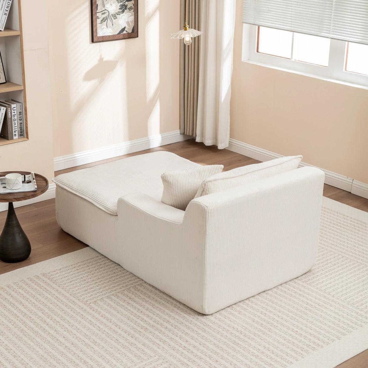 Corduroy Left Armrest Foam Filled Chaise Lounge Chair - Omega Lifestyles