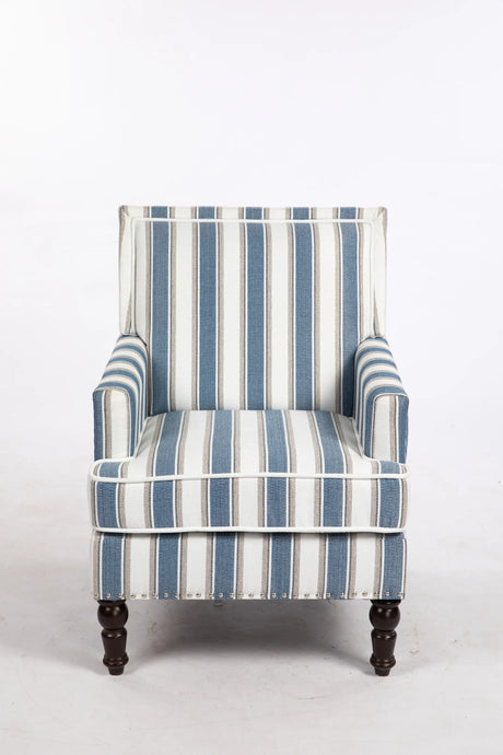 Vintage Blue White Striped Upholstered Accent Chair - Omega Lifestyles