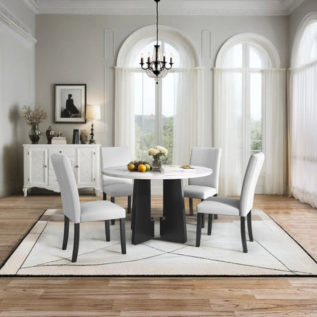 5-Piece Round Solid Wood Dining Table Set With Upholstered Chairs - Omega Lifestyles