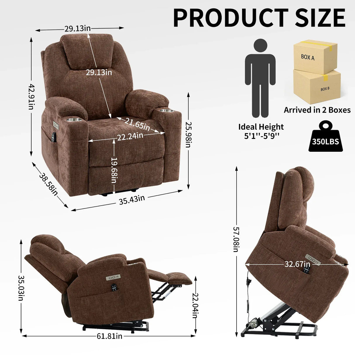 Chenille Power Lift Recliner Chair With Massage Lumbar Heat - Omega Lifestyles