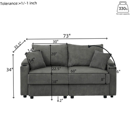 Modern 6-Seat Corduroy Fabric Armless Sofa Set - Omega Lifestyles