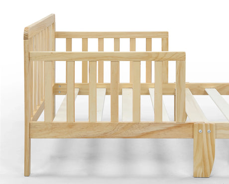 Solid Wood Natural Toddler Bed With Safety Rails - Omega Lifestyles