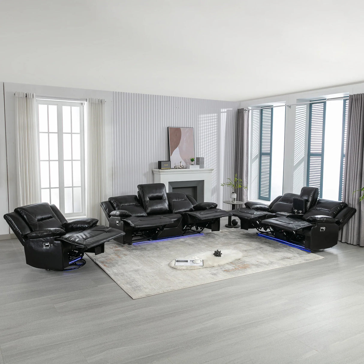 Manual Black Leather Gel Recliner Chair With LED Light Strip - Omega Lifestyles