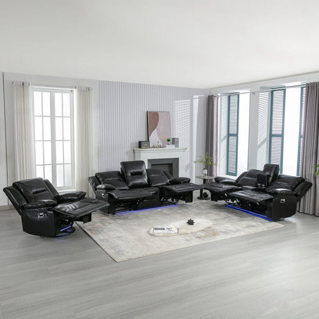 Manual Black Leather Gel Recliner Chair With LED Light Strip - Omega Lifestyles