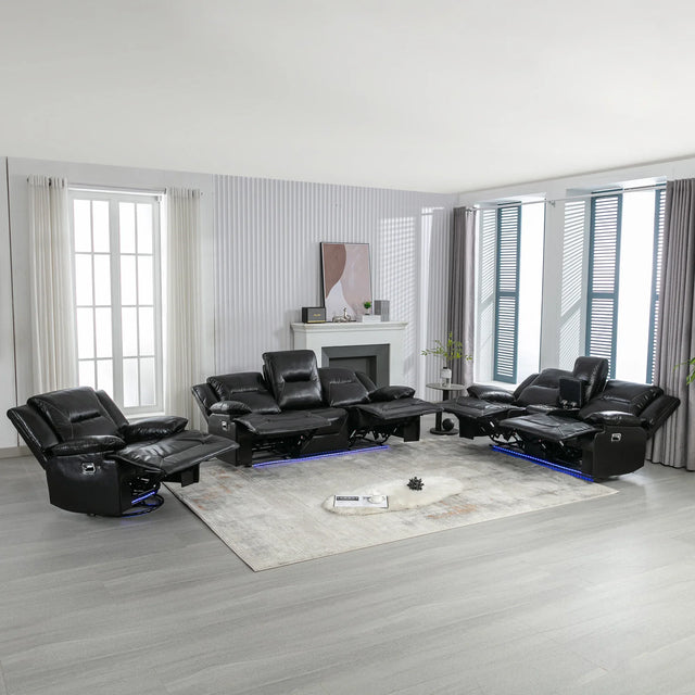 Manual Black Leather Gel Recliner Chair With LED Light Strip - Omega Lifestyles