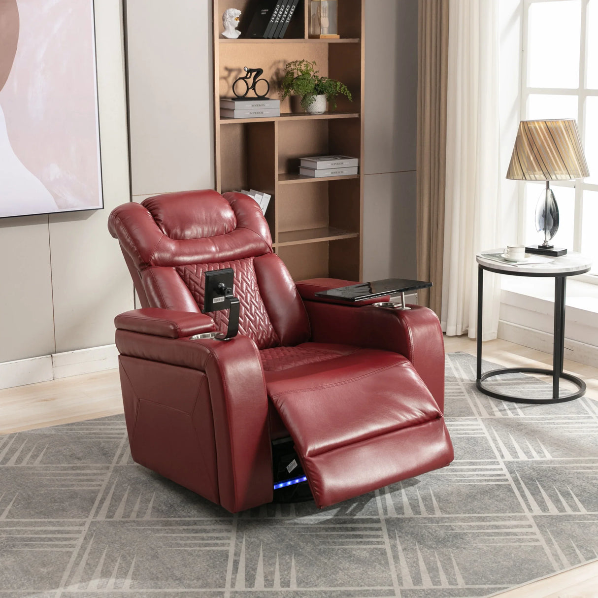 Power Recliner Chair PU Leather With USB Tray Table - Omega Lifestyles