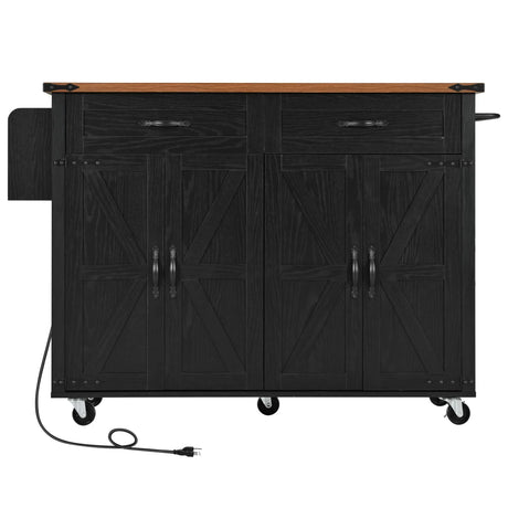 Farmhouse Style Rolling Kitchen Island With Power Outlet - Omega Lifestyles