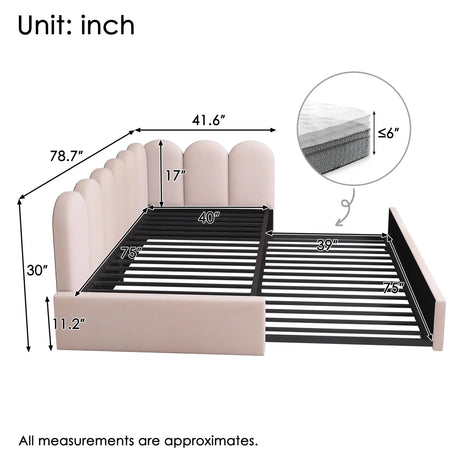 Pink Velvet Twin Daybed With Pull-Out Trundle Bed - Omega Lifestyles