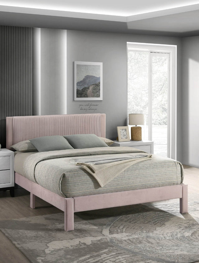 Contemporary Upholstered Ribbed Full Platform Bed Frame - Omega Lifestyles
