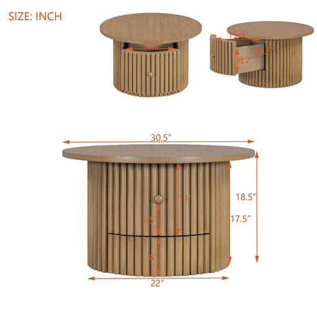 Round Farmhouse Coffee Table With Drawer - Sleep Galleria