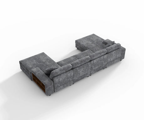 Modern Convertible U-Shaped Corduroy Fabric Sofa - Omega Lifestyles