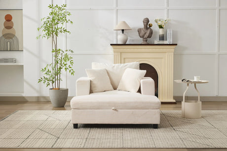 Beige Corduroy Chaise Lounge Chair With Ottoman - Omega Lifestyles