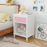 Pink MDF Wooden Nightstand With Drawer And Shelf - Omega Lifestyles