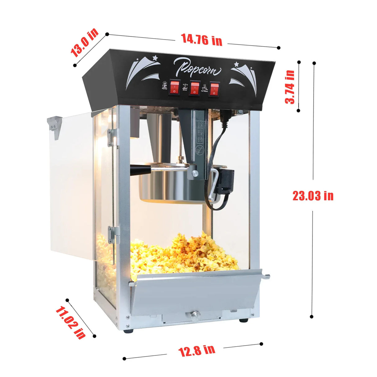 Commercial 12-Ounce Stainless Steel Popcorn Maker With Glass - Omega Lifestyles