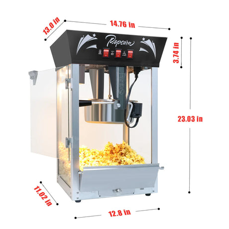 Commercial 12-Ounce Stainless Steel Popcorn Maker With Glass - Omega Lifestyles